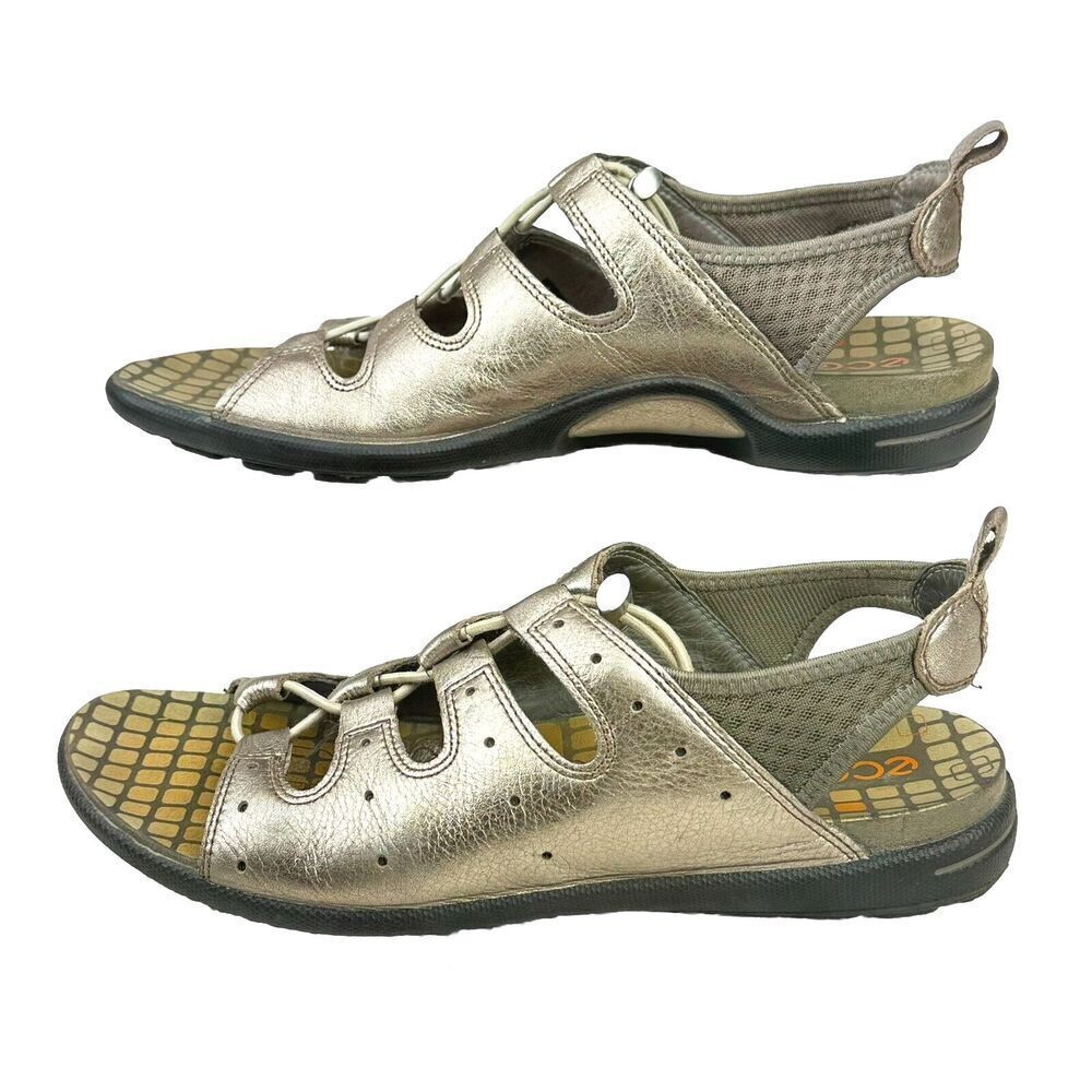 Ecco Jab Toggle Open Toe Sandals EU 41 US 10/10.5 Pewter Perforated Metallic - Picture 4 of 13